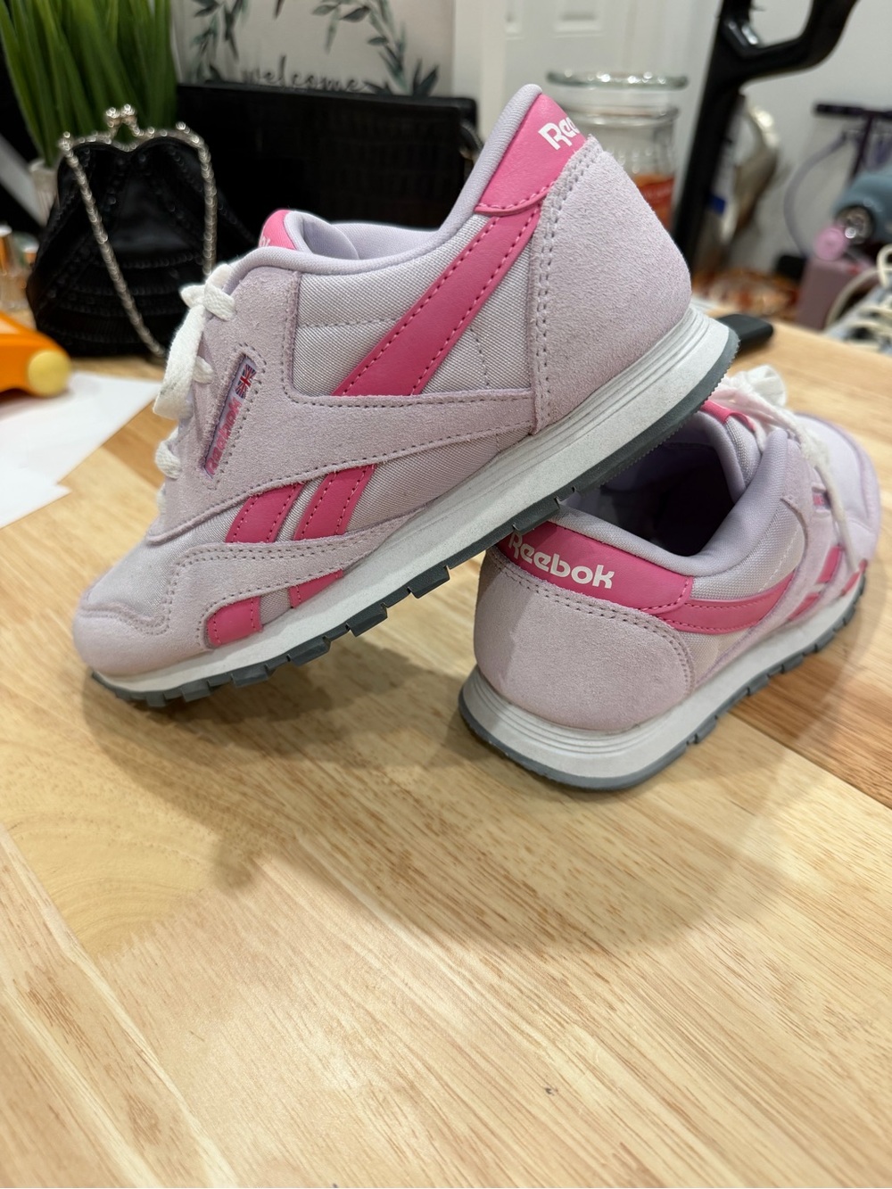 Reebok Kids Pink Suede and Hot Pink Accent Sneakers